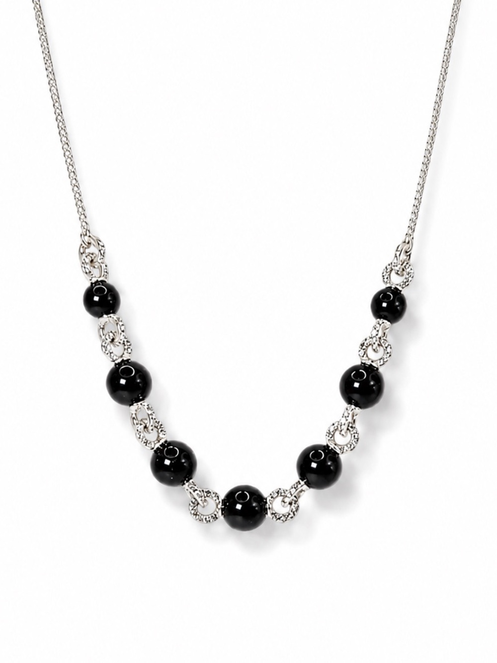 Givenchy Black Bead Station Necklace Silver Tone Chain Elegant Designer Jewelry